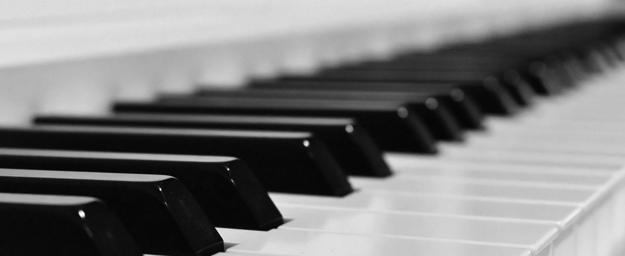 Wide shot of piano keys