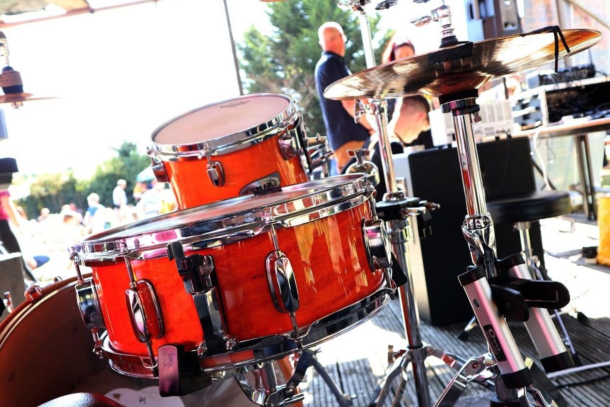 Drum set on an outdoor stage